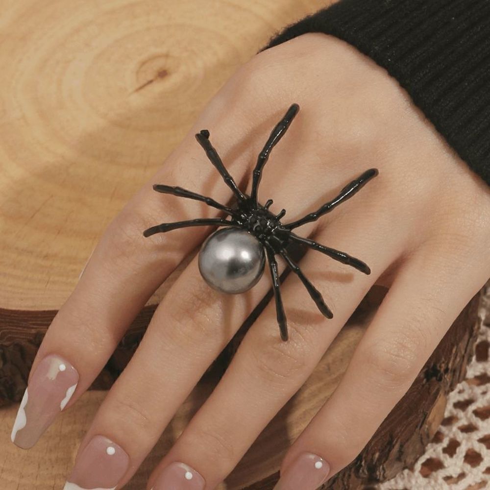 PEARL BLACK DIAMOND ADJUSTABLE SPIDER RING
